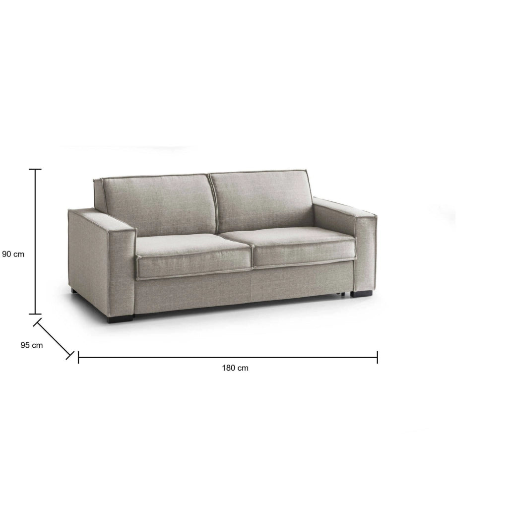 Divano Letto Alisa, Divano a 2 posti Large, Made in Italy, SofÒ  Soggiorno con apertura girevole, in tessuto imbottito, con Braccioli slim, cm 180x95h90, Tortora