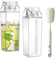 YUNXCNA 2-pack contenitore per latte, 1000 ml contenitore per acqua trasparente, biberon per latte riciclabile, contenitore per latte a forma quadrata, contenitore per sapone con spazzola, per campeggio, attività all'aperto