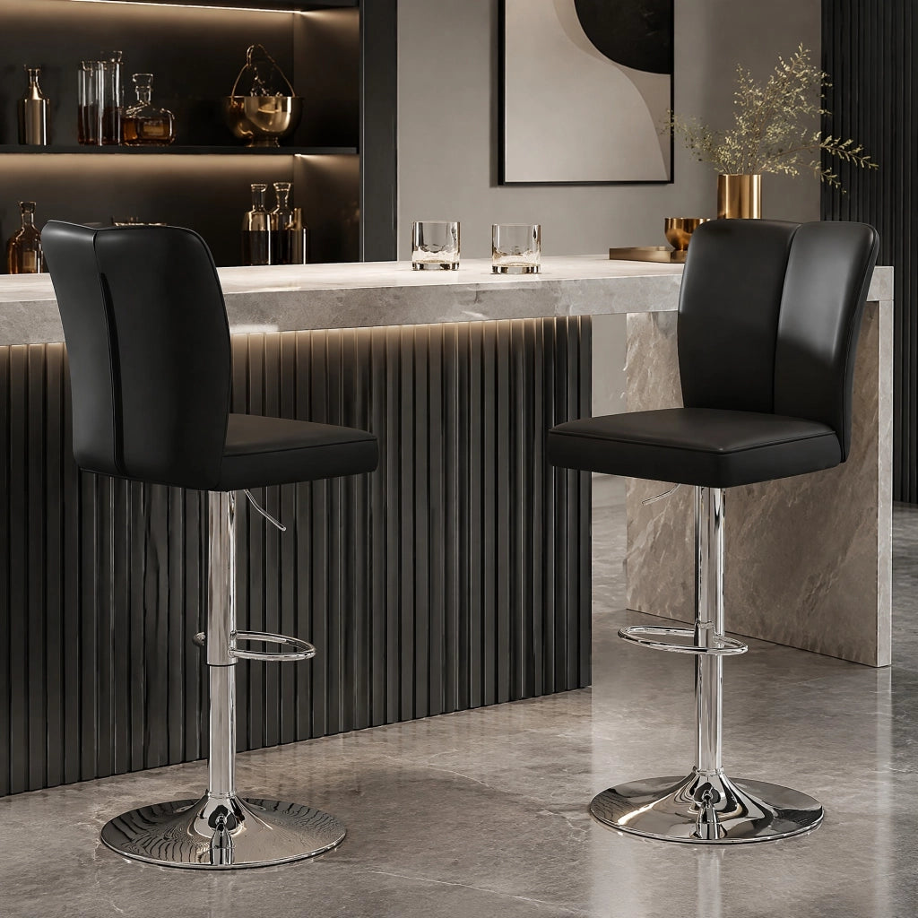 Sgabelli da bar regolabili in altezza, set da 2, girevoli a 360°, PU nero e argento