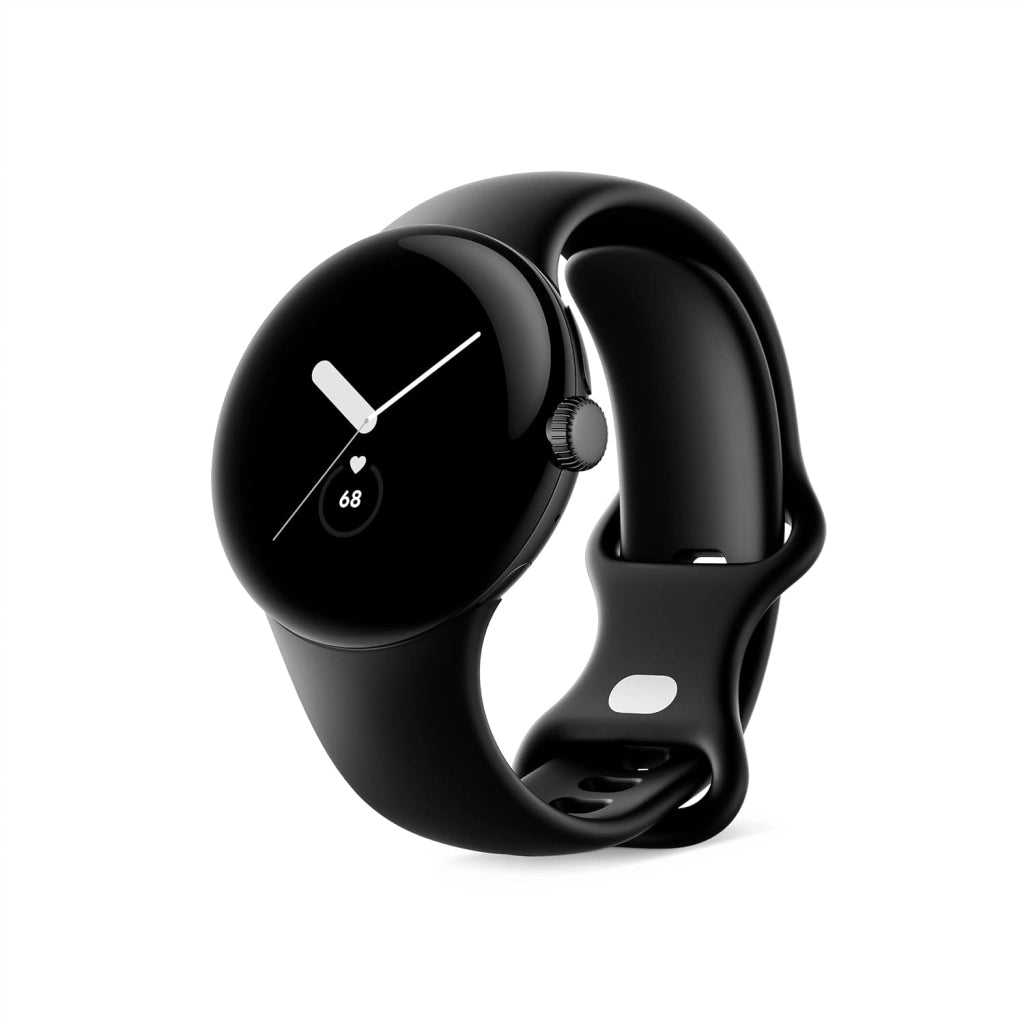 Pixel Watch 1st Gen - Smartwatch Android con monitoraggio dell'attività Fitbit, orologio con monitoraggio della frequenza cardiaca, cassa in acciaio inossidabile nero opaco con cinturino attivo