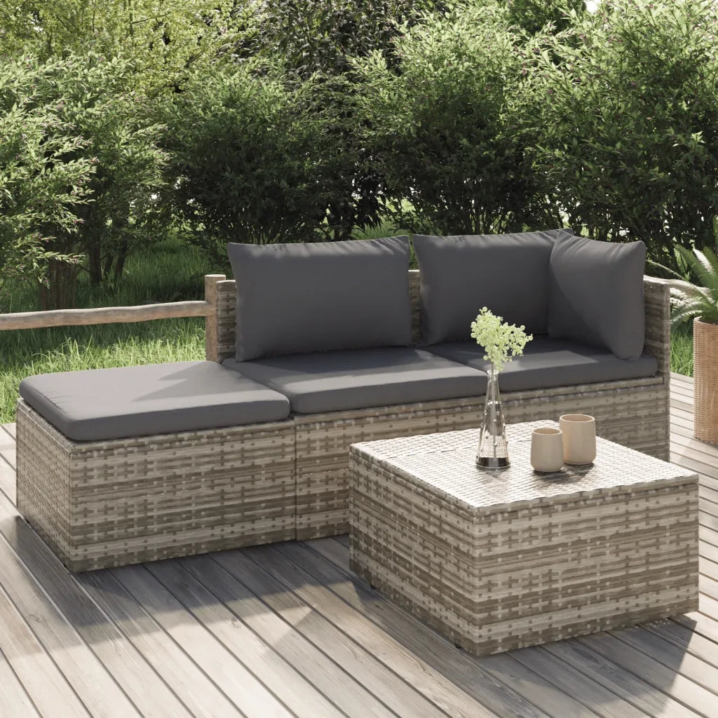 Set Divani da Giardino 4 pz | Set Salotto da Giardino con Cuscini in Polyrattan Grigio