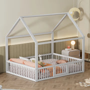 Letto a casetta 140x200 cm con sbarre di sicurezza; legno; bianco
