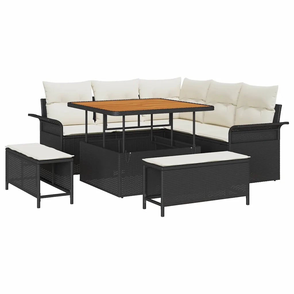 Set Divano da Giardino con cuscino 8 pcs Nero polyrattan