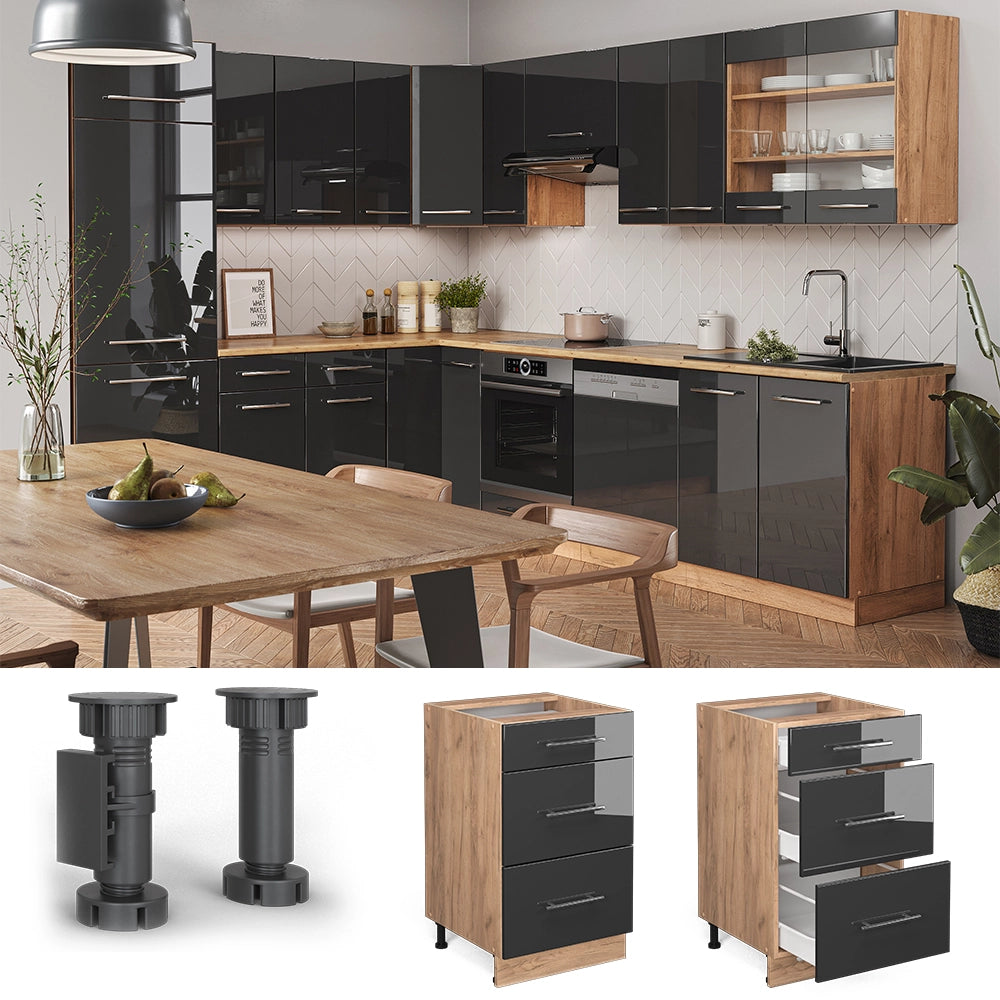 Vicco Mobiletto base per cucina Antracite lucido 50 cm senza piano di lavoro