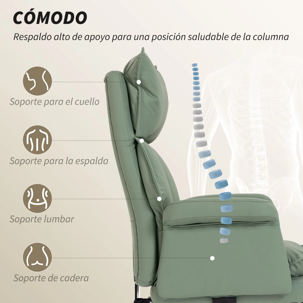 Sedia da Ufficio con Poggiapiedi ¨C Xylo ¨C Schienale Reclinabile Alto Imbottito Rivestimento Similpelle Verde