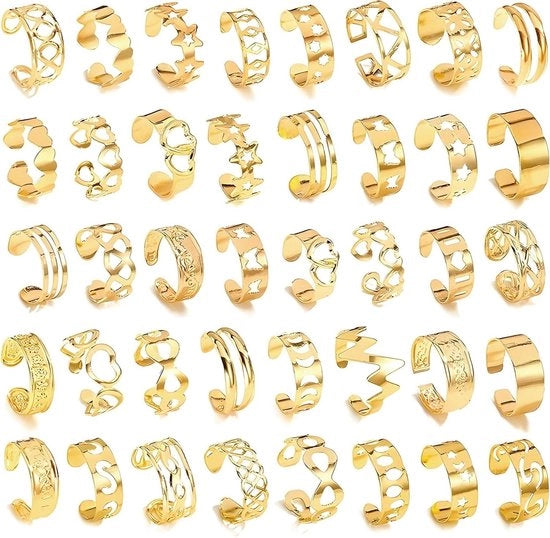 40 anelli per dita intercambiabili in oro per donne - stella a cinque punte con farfalle aperte lavorate in oro L.