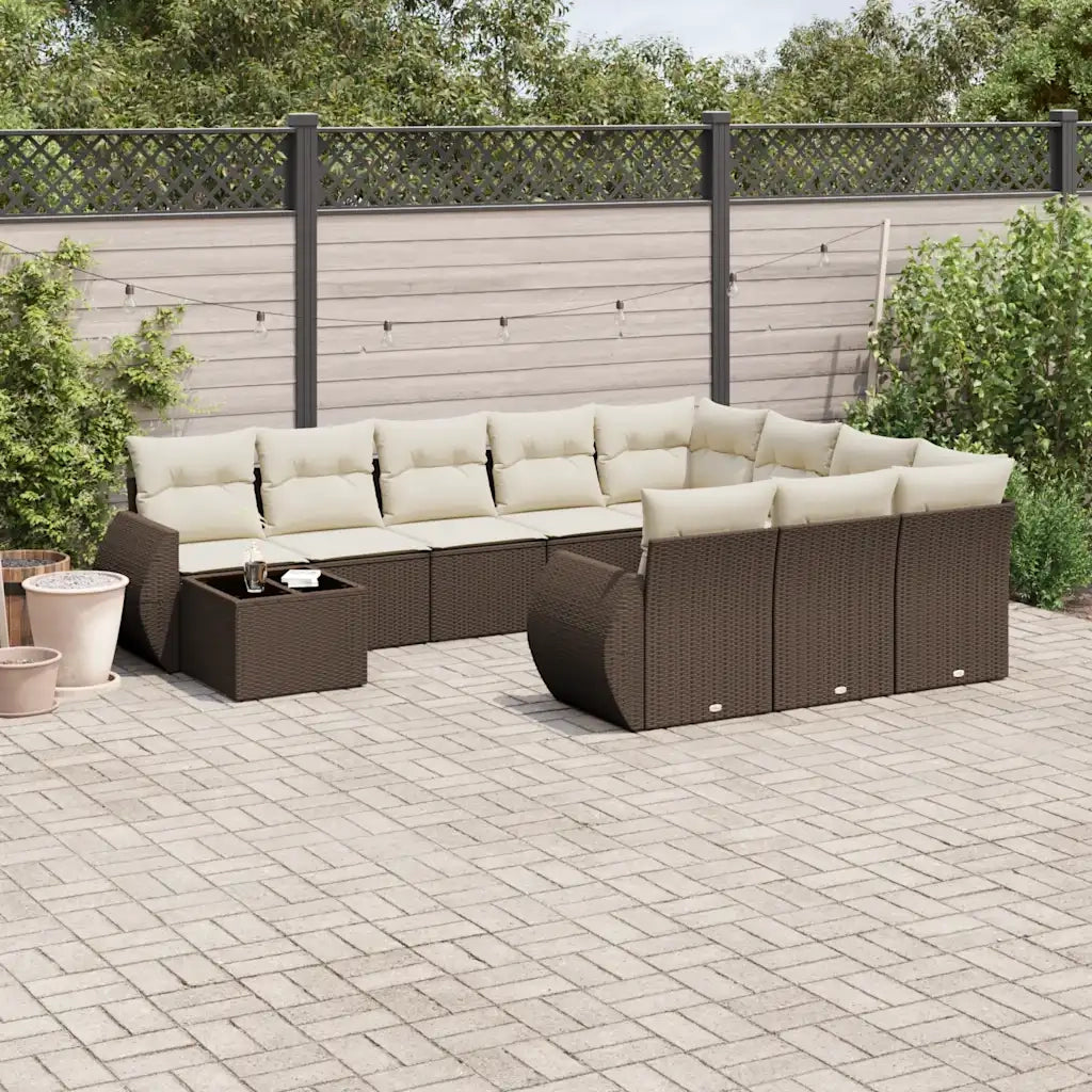 Set Divani da Giardino 11 pz con Cuscini Polyrattan Marrone 3221932