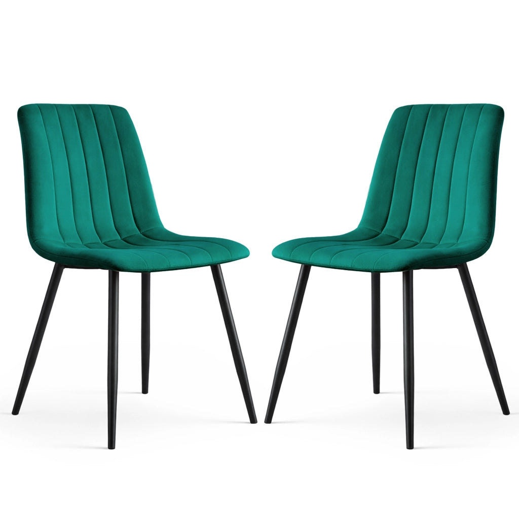 Set di 2 Sedie in velluto trapuntate LIVO Verde Bottiglia gambe nere