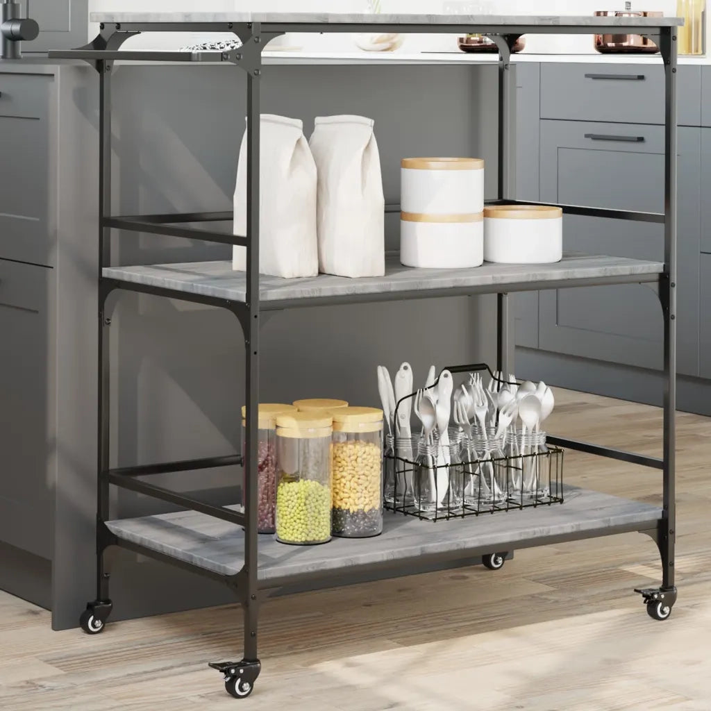 Carrello Cucina-Scaffale per Cucina Grigio Sonoma 100,5x50x105 cm Legno Multistrato