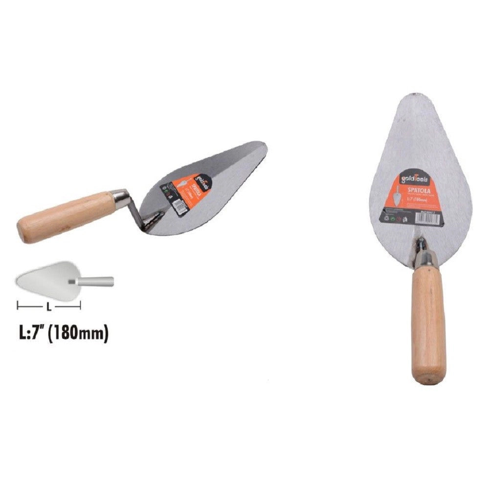 Trade Shop - Spatola Forma Pesca Cazzuola Acciaio 180 Mm 7" Manico In Legno Ferramenta 90477 -