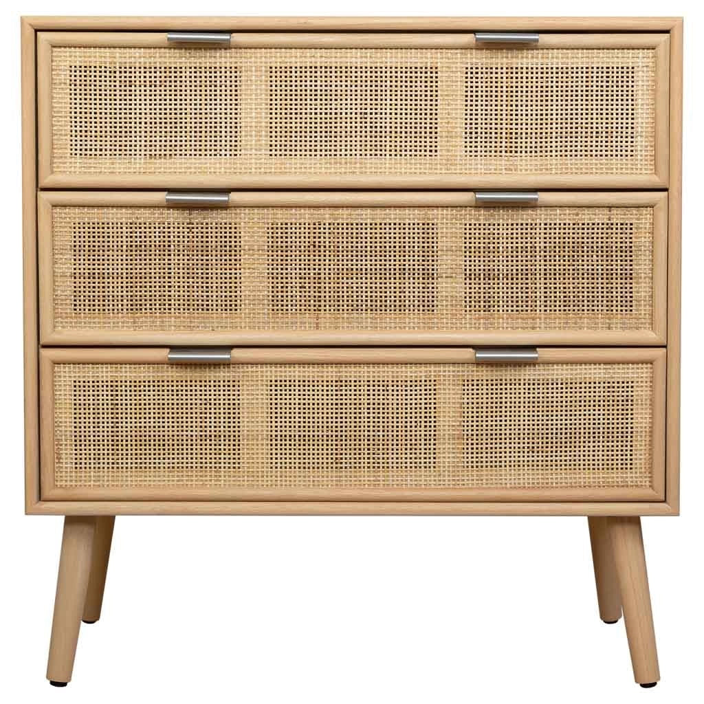 Cassettiera in MDF e rattan, 3 cassetti, marrone, 75x35x78