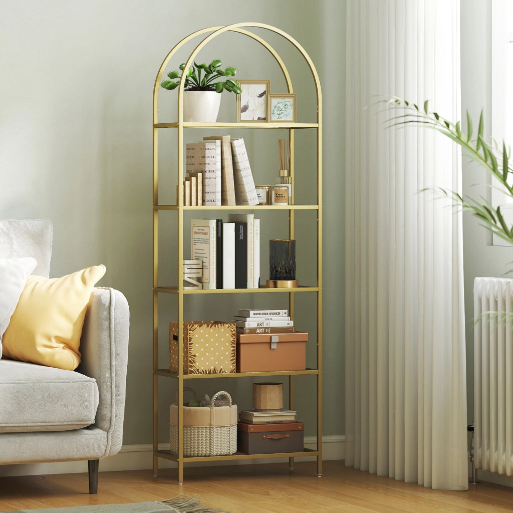 Libreria 5 Livelli in Vetro ¨C Zephmum ¨C 60x30x175 cm Dorato