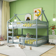 Letto a castello per bambini 140x200 cm con scala; design alto e basso; grigio