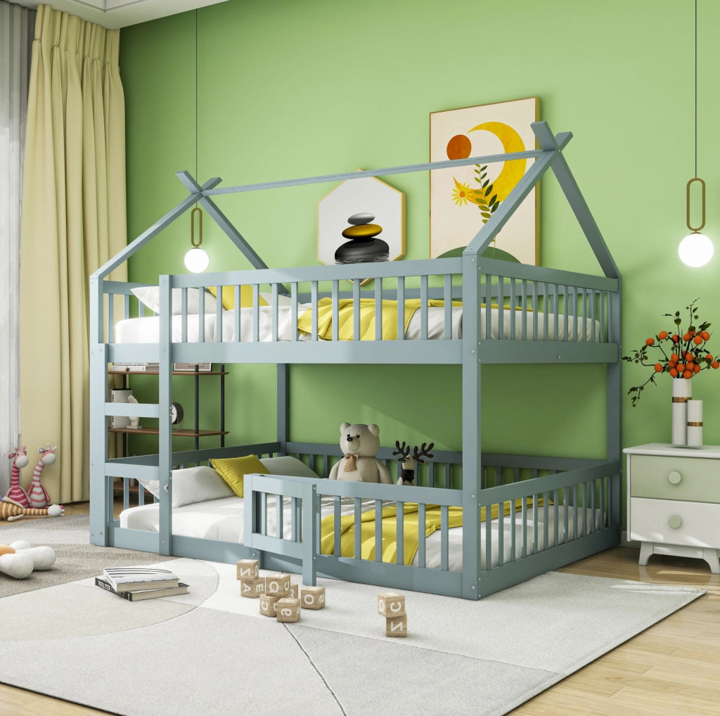 Letto a castello per bambini 140x200 cm con scala; design alto e basso; grigio