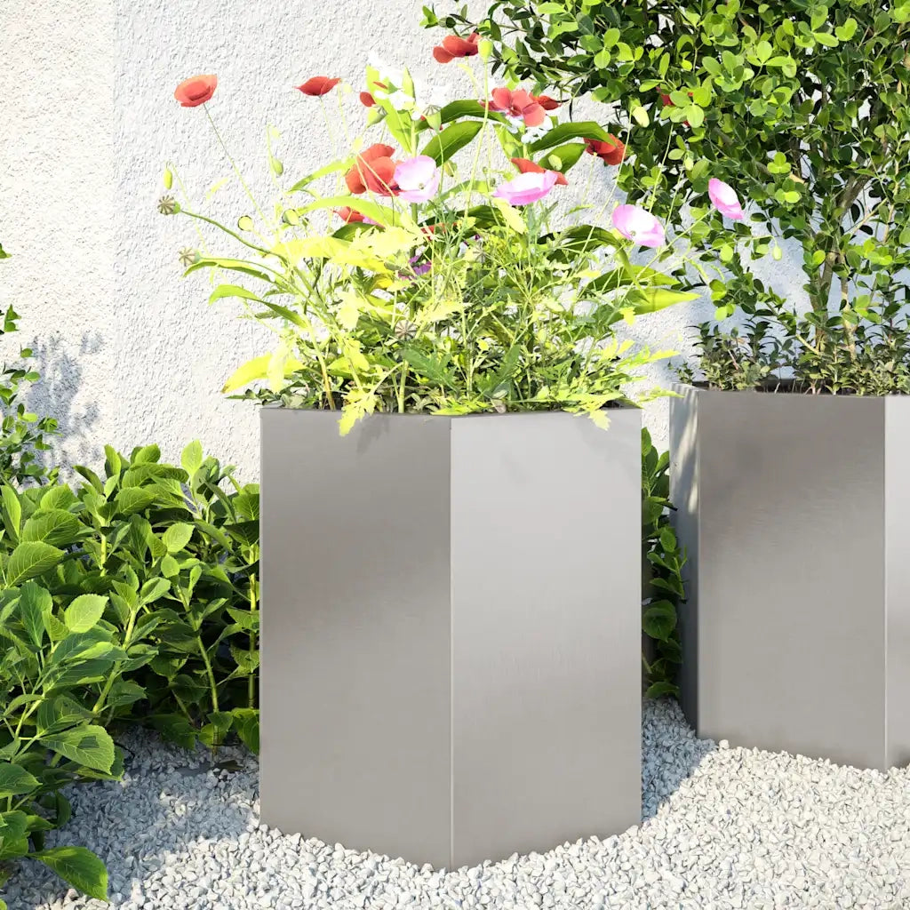 vidaXL Fioriere da Giardino 2pz Nera Esagono Acciaio inossidabile