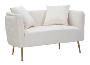 Divanetto Bucarest Crema 127x74x73 cm Legno e Spugna e Tessuto e Metallo Crema e Oro
