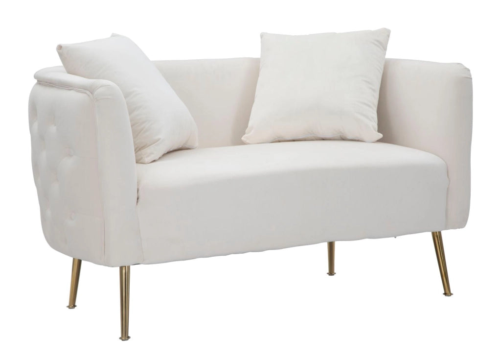 Divanetto Bucarest Crema 127x74x73 cm Legno e Spugna e Tessuto e Metallo Crema e Oro