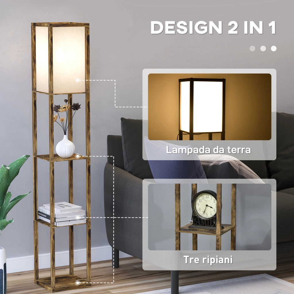 Lampada da Terra con Mensole ¨C zephmum ¨C Legno 26x26x160cm