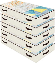 5 Pacchi di Cestini per Sottoletto in Pelle Basse con 4 Maniglie e Cerniera Translucida - 97 x 50 x 14 cm - Beige