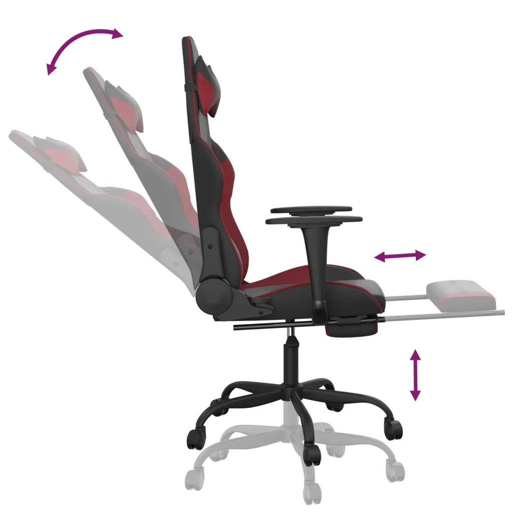 Sedia da Gaming con Poggiapiedi Nero e Rosso Vino in Similpelle cod mxl 62062
