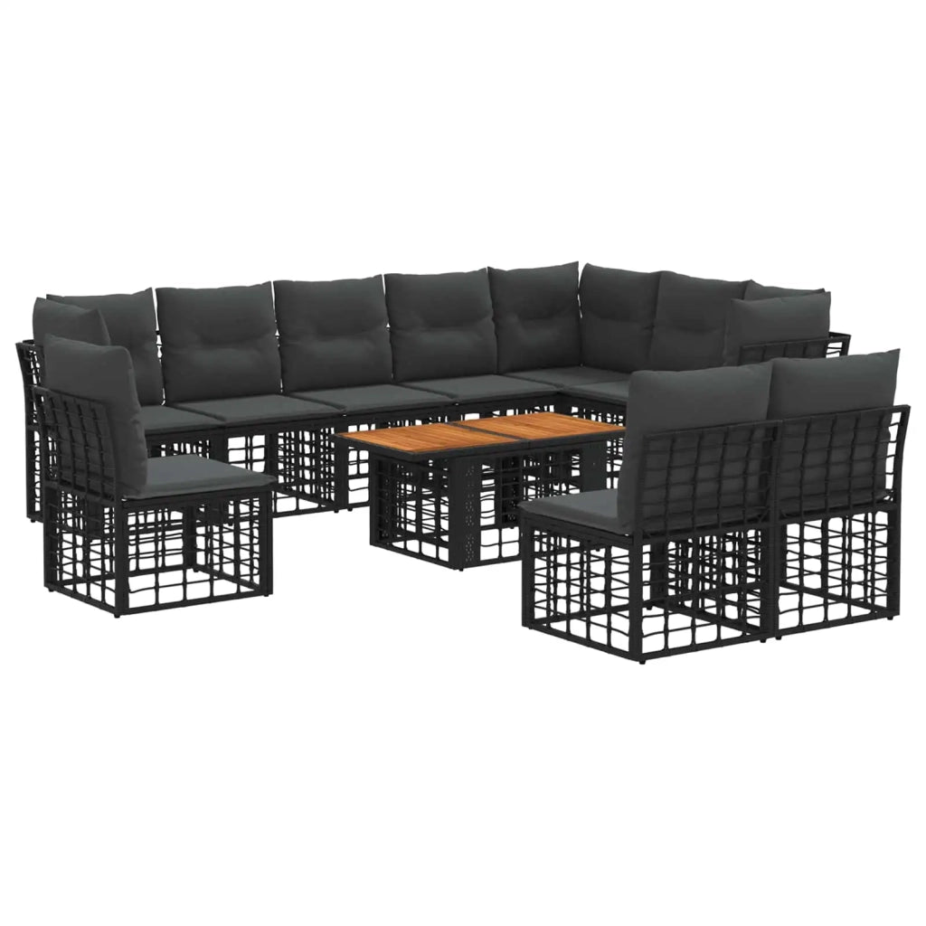 Set Divano da Giardino 11 pz Nero e Grigio scuro polyrattan 3437875