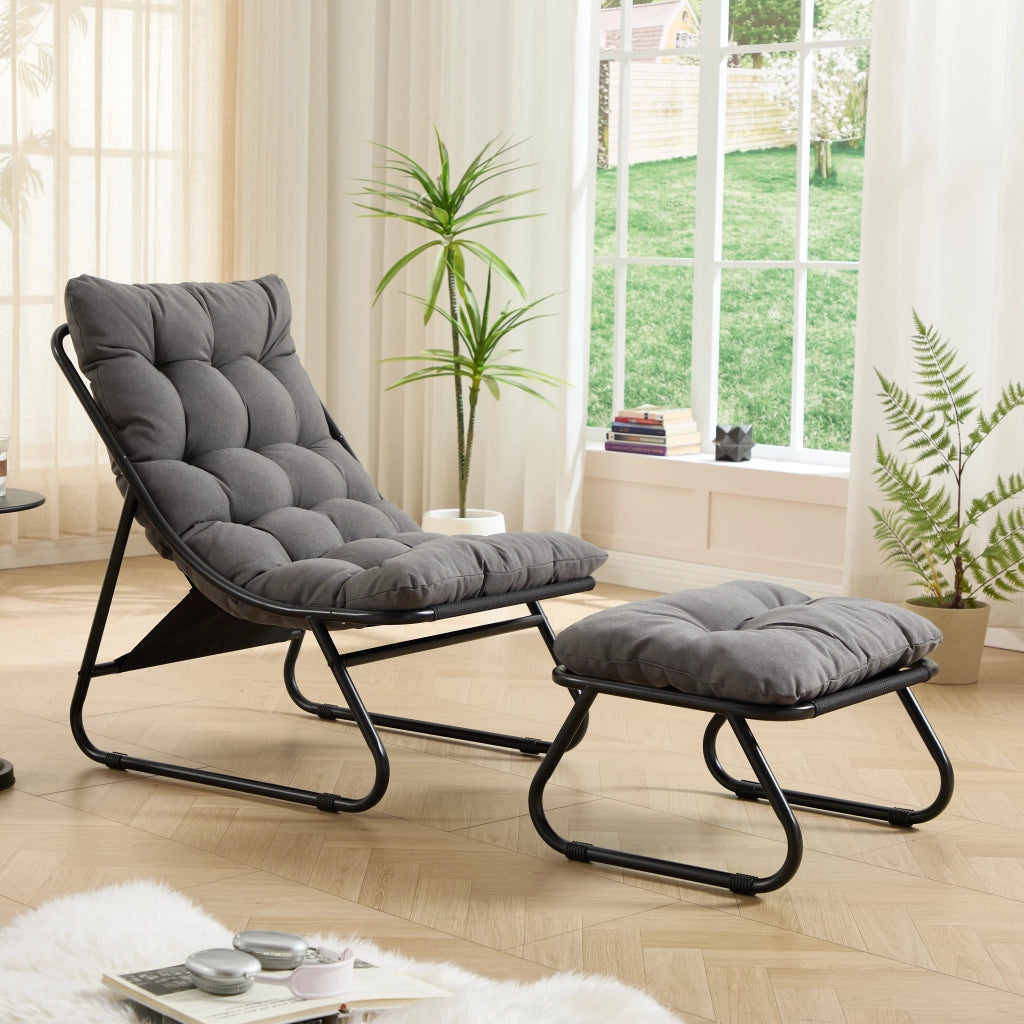 SEDIA DA ESTERNO CON POUF 65x78x86 cm Acciaio Grigio