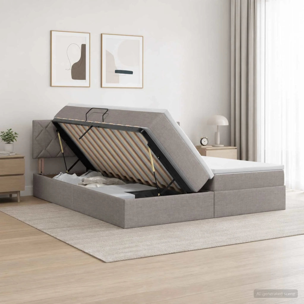Letto con contenitore LED e materasso Tortora 200 x 200 cm 3459369