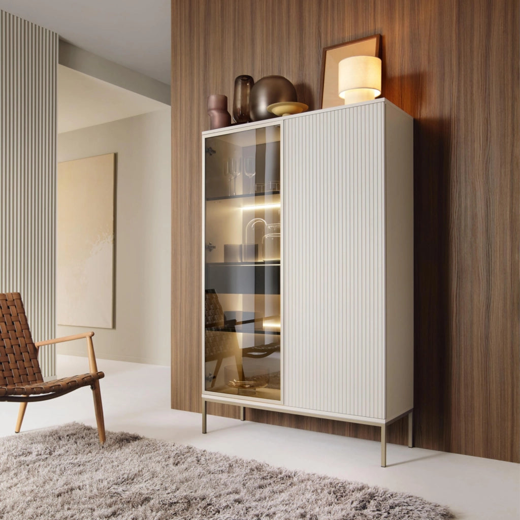 Komodee Laval WTSZ104 - Vetrina con Illuminazione a LED, Cashmere, Larghezza 104 cm, Altezza 166 cm, Profondit? 39 cm