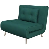 Poltrona Letto Singolo con Schienale Reclinabile in Velluto, 100x88x83cm, Verde Scuro