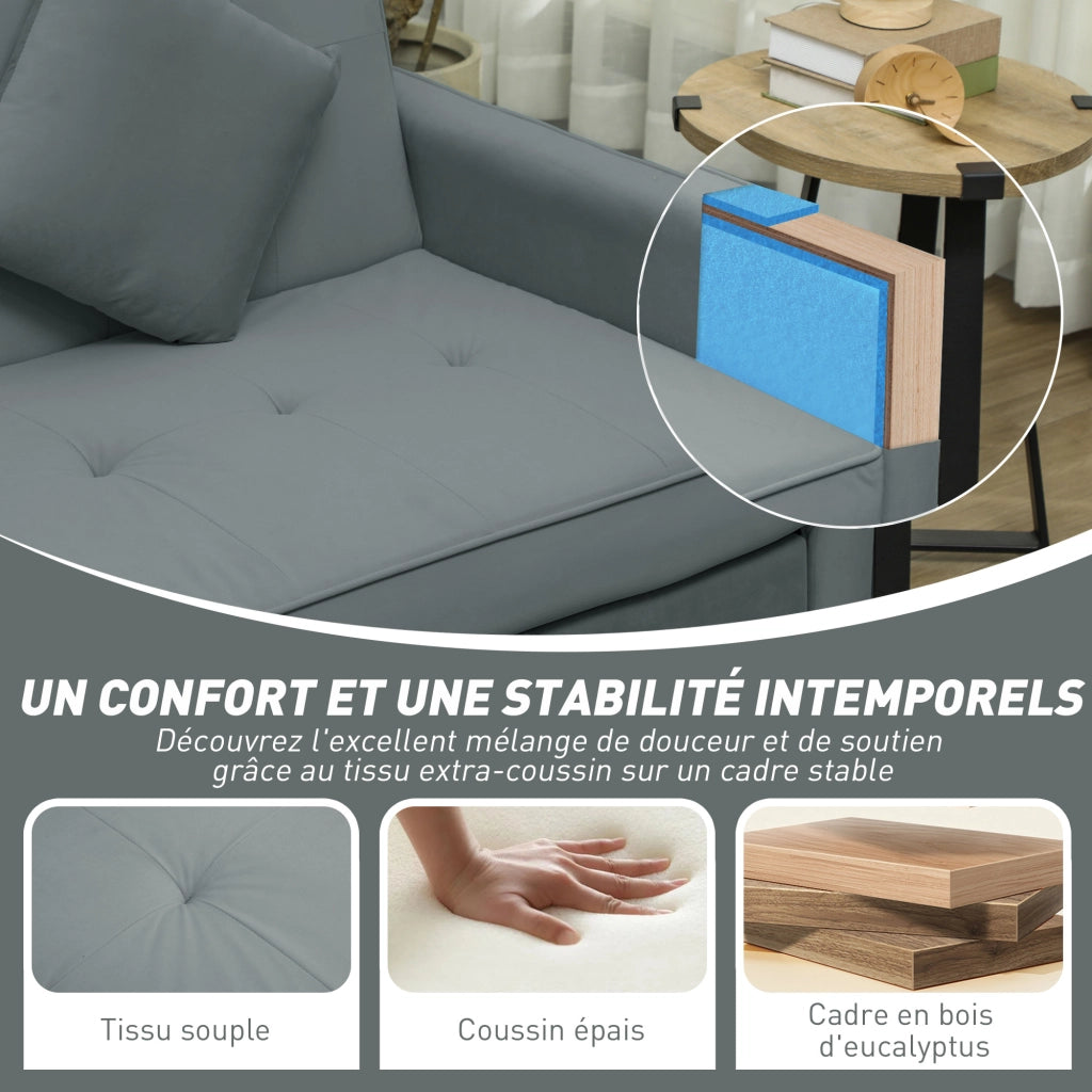 Divano letto 3 posti reversibile con schienale regolabile e cuscini ¨C Minimal ¨C Grigio 196x90x89 cm