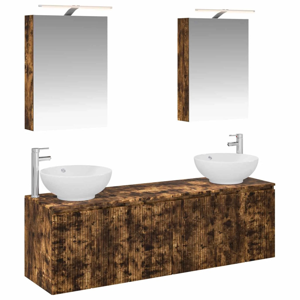 Set di Armadi da Bagno 5 pcs Rovere Fumo Legno ingegnerizzato 3406475