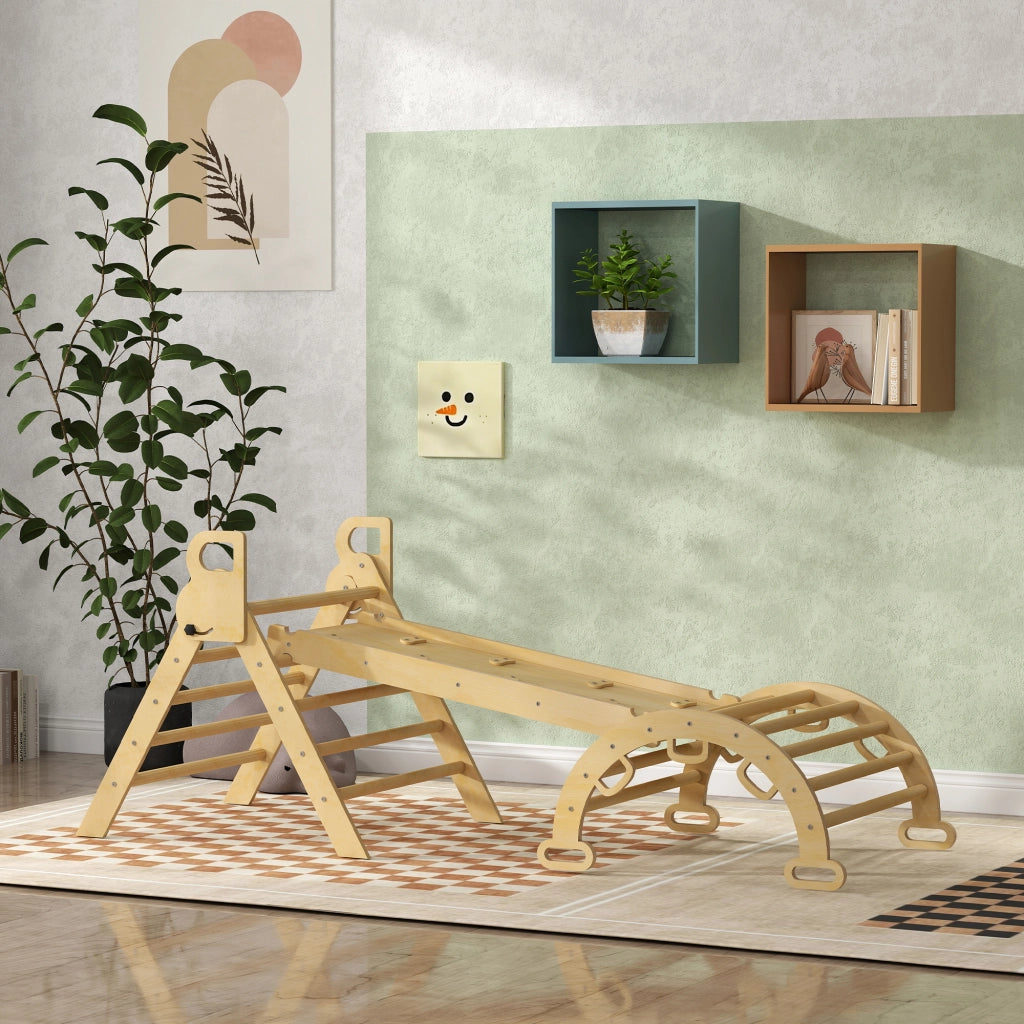 Triangolo Arrampicata Bambini con Scivolo e Altalena ¨C Zephmum ¨C Legno Naturale