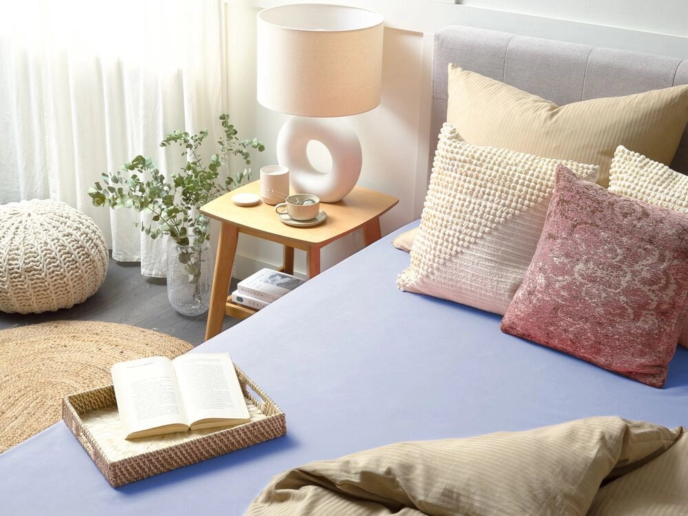Lenzuolo con angoli cotone azzurro 200 x 200 cm con bordi elastici modello classico a tinta unita camera da letto classica