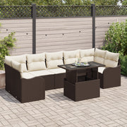 Set divano da giardino  8 pezzi con cuscini Marrone Polyrattan