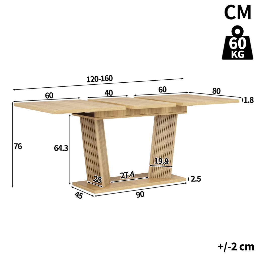 Tavolo da pranzo allungabile 120-160x80 cm in MDF marrone