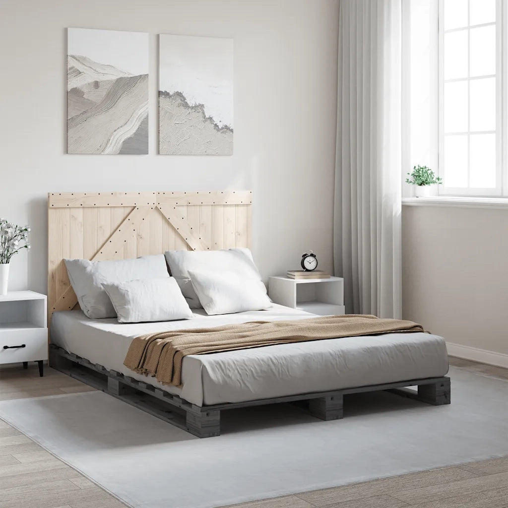 Letto matrimoniale | Letto per adulti | Giroletto con Testiera Grigio 140x200 cm Legno Massello di Pino