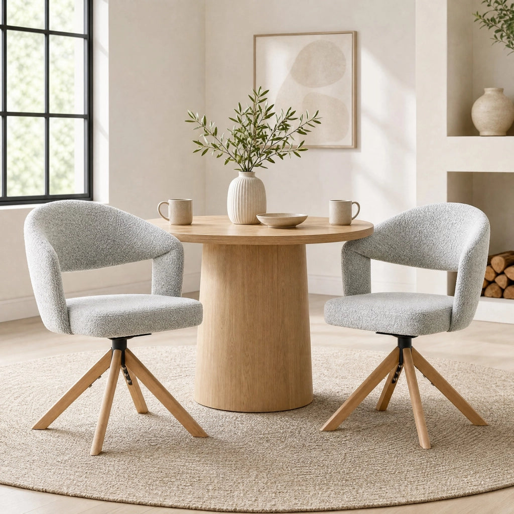 SEDIA girevole 2 pezzi 81,5 cm Tessuto grigio chiaro e legno massello