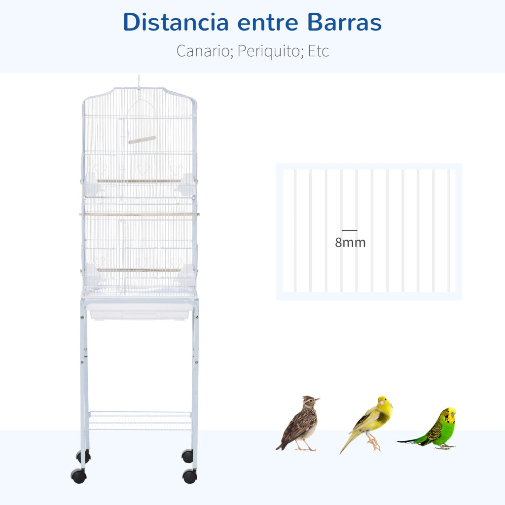 Gabbia per Uccelli con Ruote e Vassoio Estraibile ¨C Minimal ¨C 46.5x36x157 cm Bianco