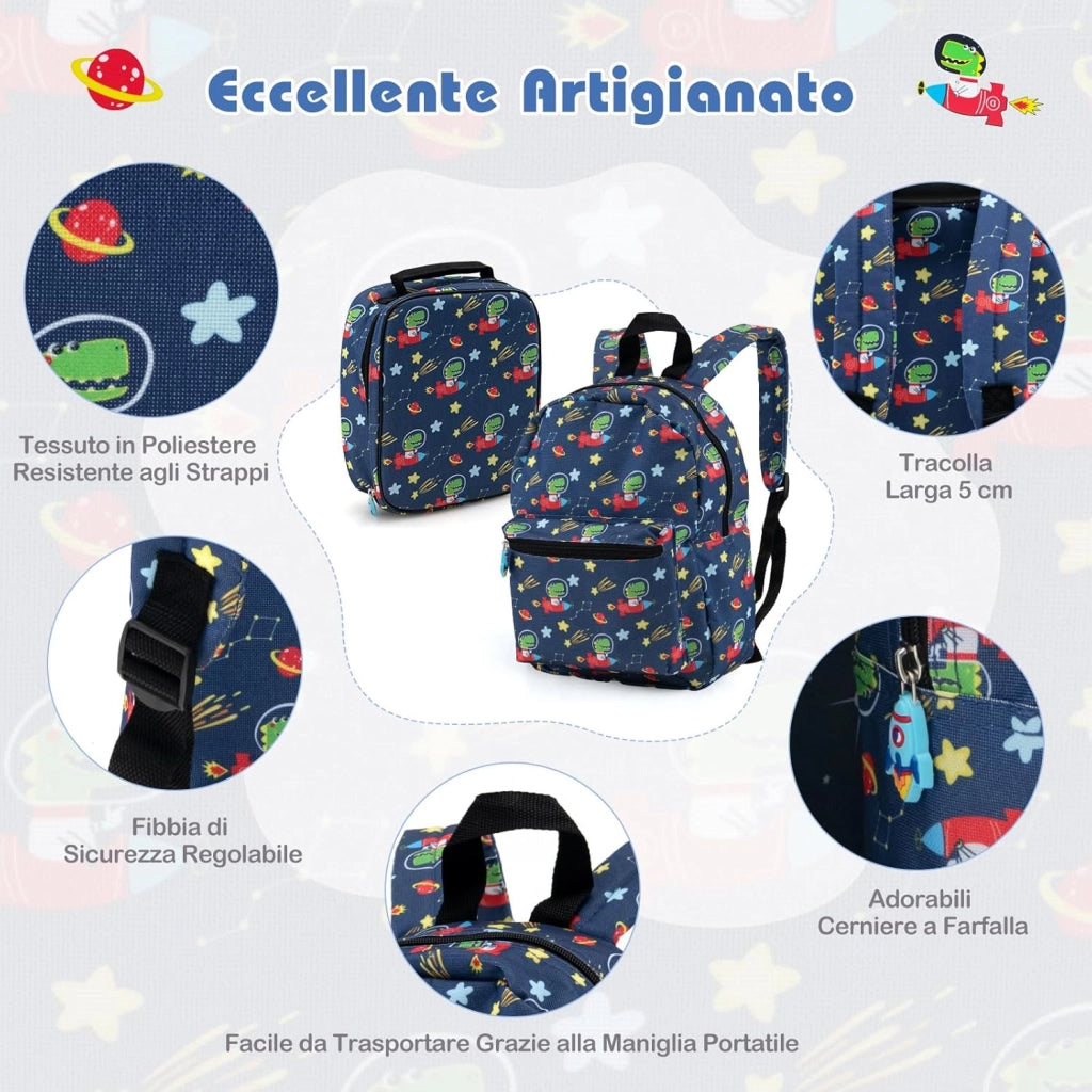 5 Pezzi Valigia per Bambini, Valigia con ManicoTelescopico da 16" con 13" Zainetto, Cuscino per Il Collo, Etichetta per Bagaglio, Borsa per Il Pranzo, con Ruote Girevoli a 360 ° (Modello 2)