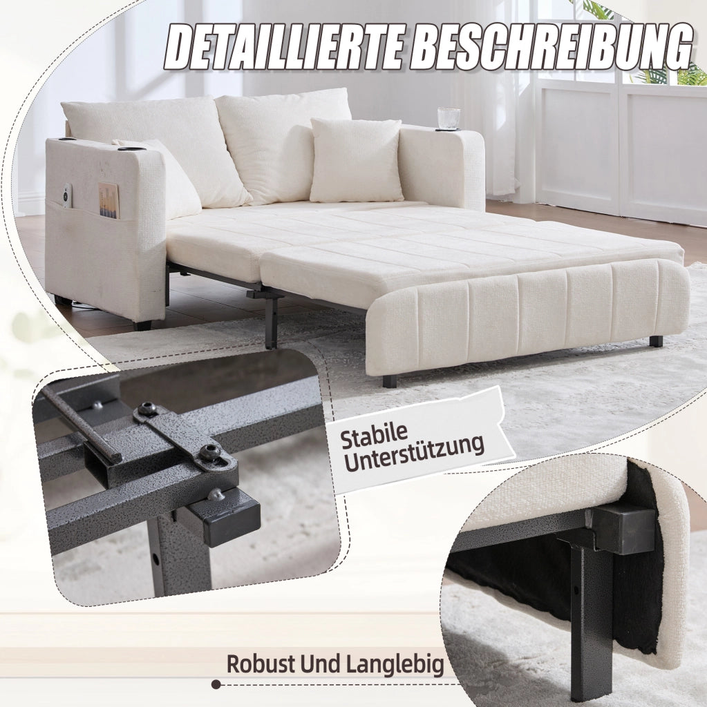 Divano letto multifunzione in ciniglia beige; convertibile; 139x83x58 cm
