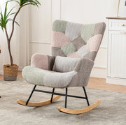 Sedia a dondolo multicolore con poggiapiedi e cuscino lombare, altezza 93 cm