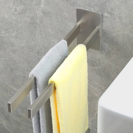 Asciugamani a Parete in Acciaio Inossidabile, Asciugamani a Parete Autoadesivi, Asciugamani a Parete a Doppia Parete senza Foratura, Asciugamani a Parete per Bagno Cucina, 40 cm, Argento
