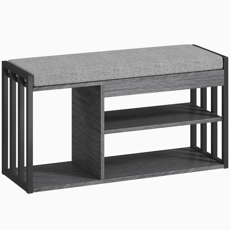 Scarpiera con panca a 3 ripiani aperti e cuscino per ingresso soggiorno camera da letto grigio 86 × 30 × 45,4 cm