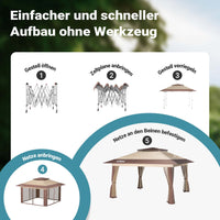 Gazebo pieghevole con zanzariera, beige 4 x 4 m, impermeabile, UV 50+, Tendone per feste