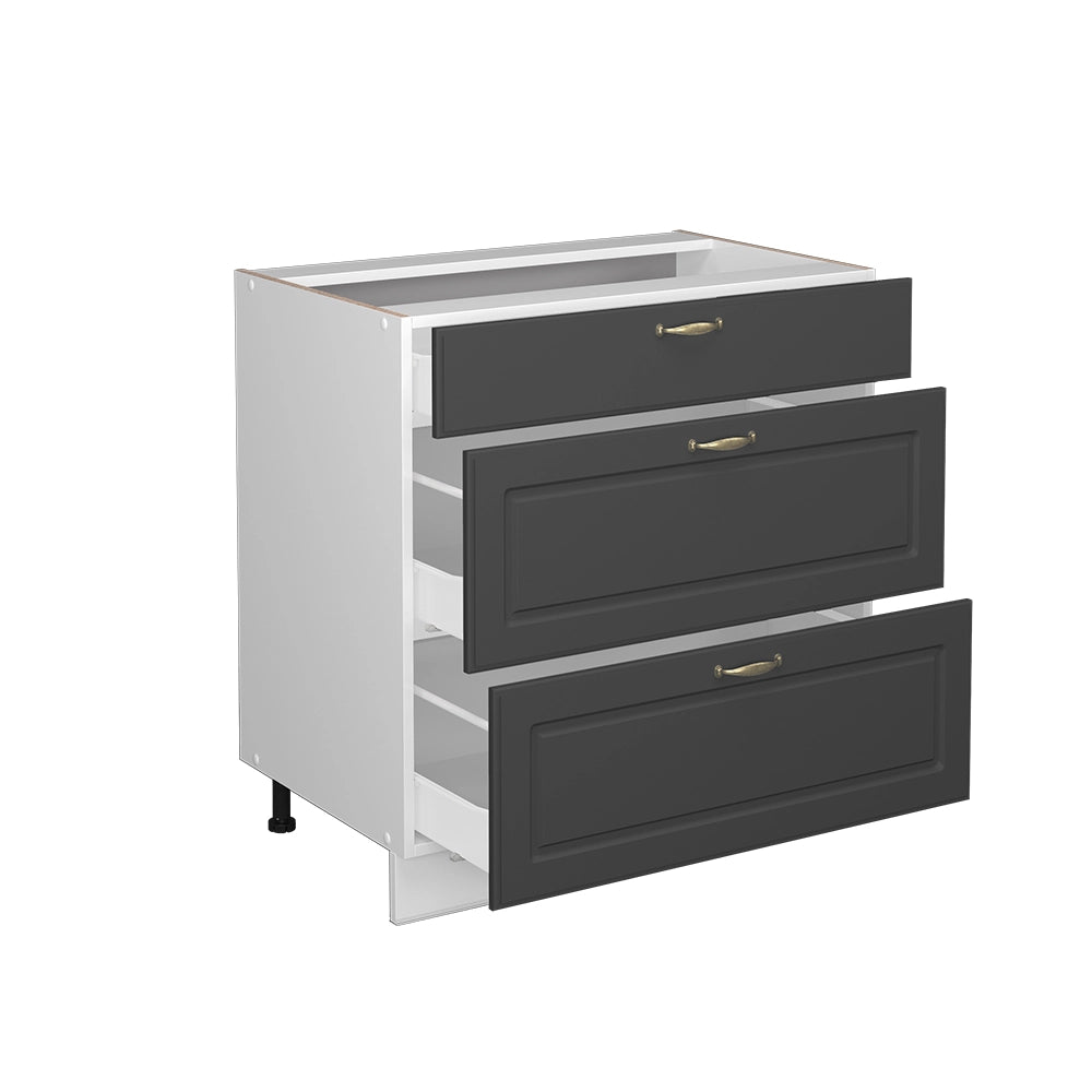 Mobiletto base per cucina Fame-Line Antracite-oro/Bianco 80 cm con 3 cassetti, PL Marmo Vicco