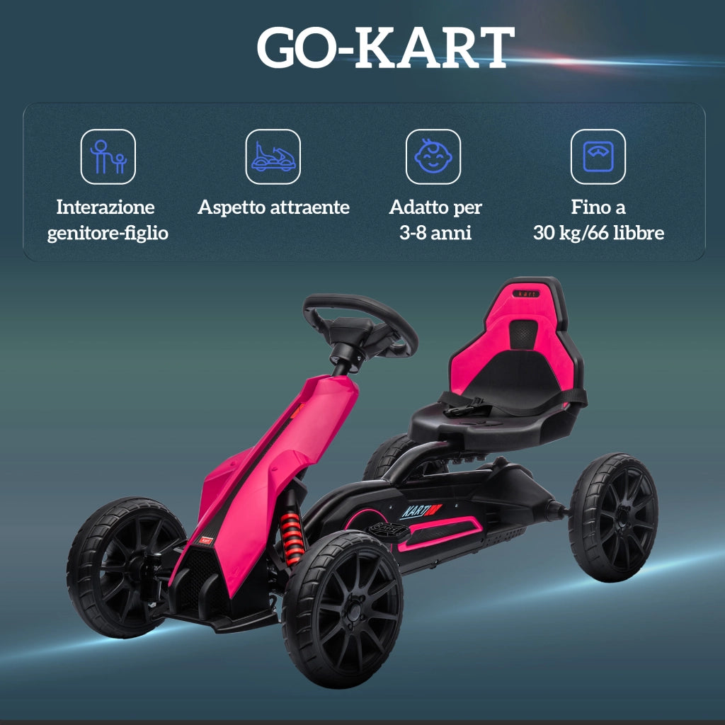 Go Kart a Pedali per Bambini 3-8 Anni con Sedile Regolabile e Ruote in EVA, 100x58x58.5 cm, Rosa e Nero