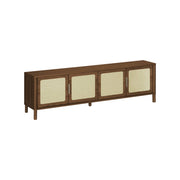 Mobile tv vintage in legno e rattan con 4 ante 160cm, noce
