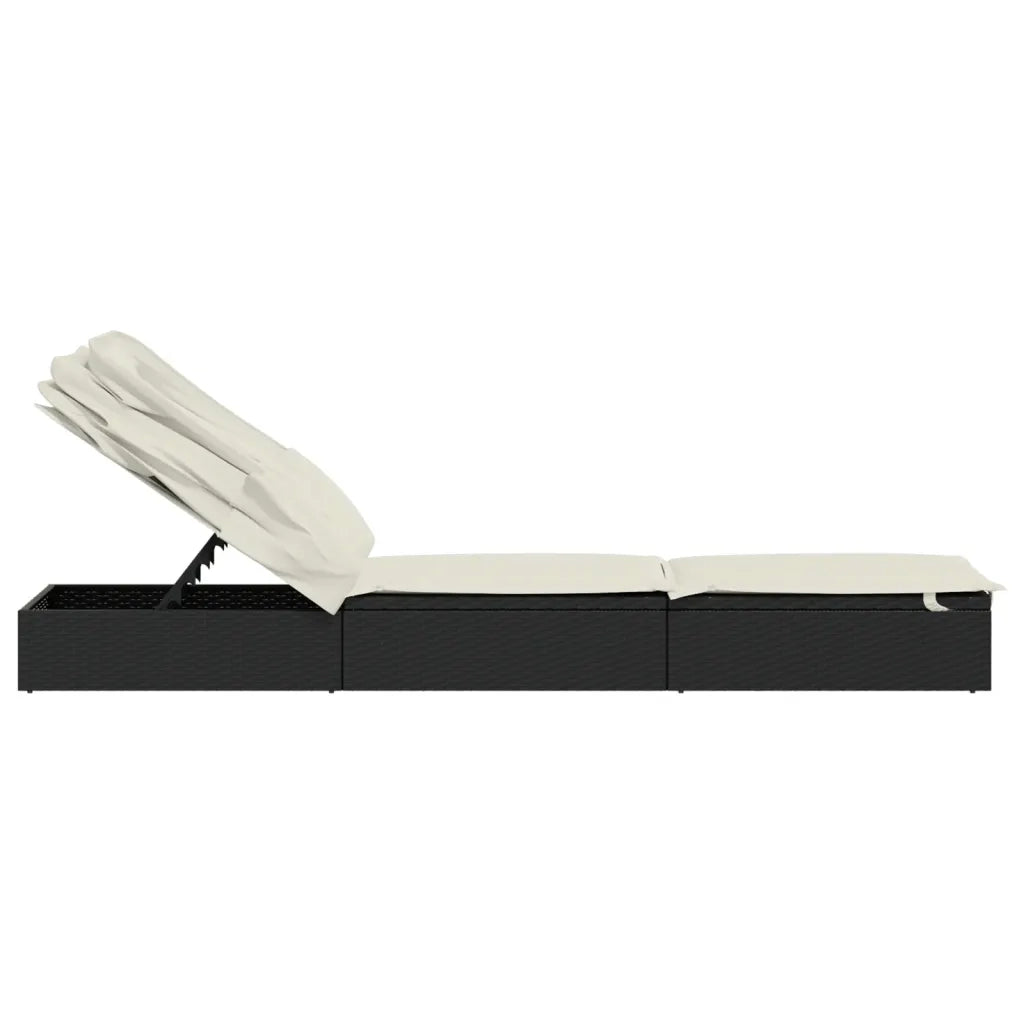 Sdraio da giardino | Lettino con Tetto Pieghevole Nero 213x63x97 cm Polyrattan