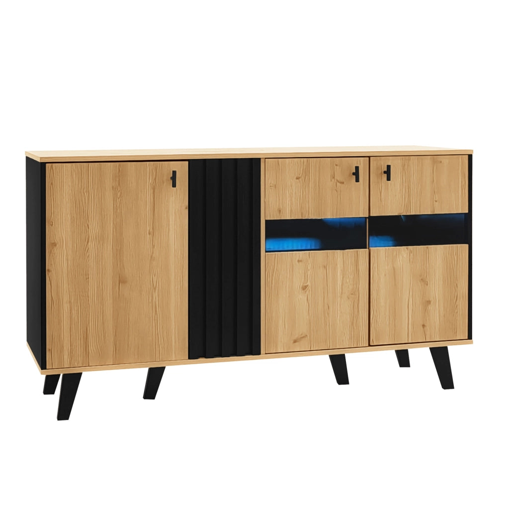 credenza 140 x 78,5 x 41 cm legno e nero - contenitore LED