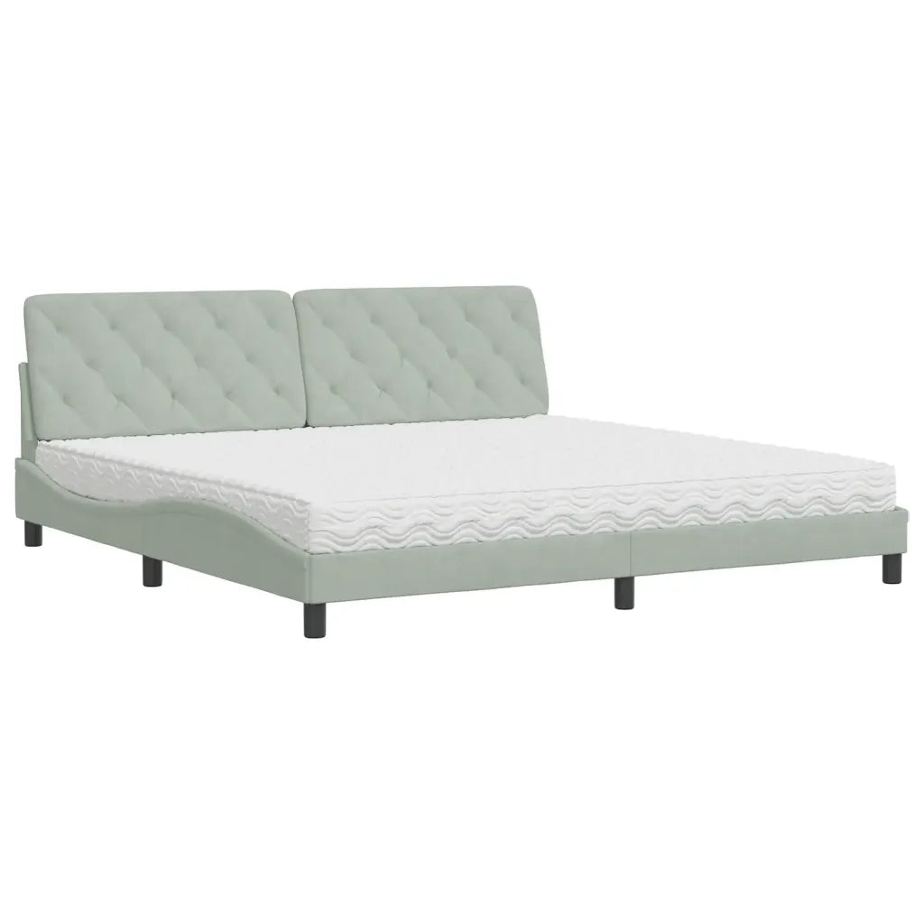 Letto con Materasso Grigio Chiaro 200x200cm Velluto